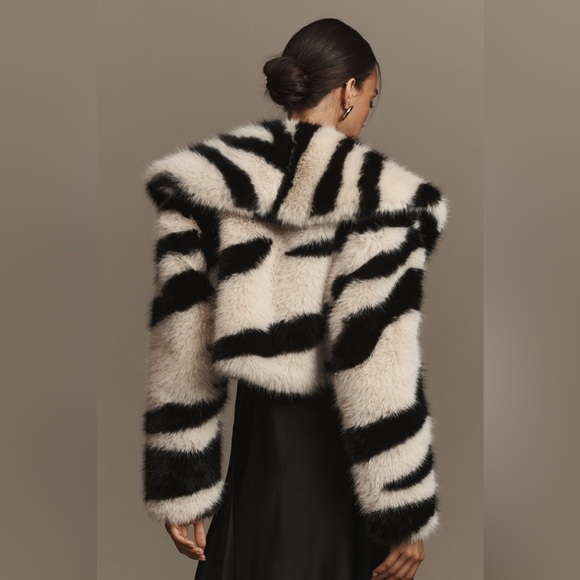 Anthropologie NWT Avec Les Filles Faux-Fur Zebra Cropped Coat XL - Picture 3 of 9